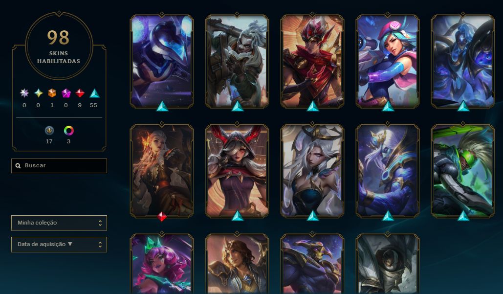 CONTA DE LOL COM MAIS DE 500 REIAS GASTOS 100, 98 SKINS! PROMOÇÃOOO!!!!