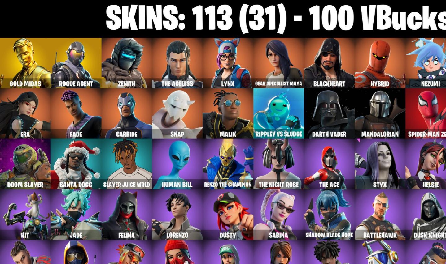 113 Skins - Gold midas, rogue agent, haze, lynx, carbide (E-mail alterável)