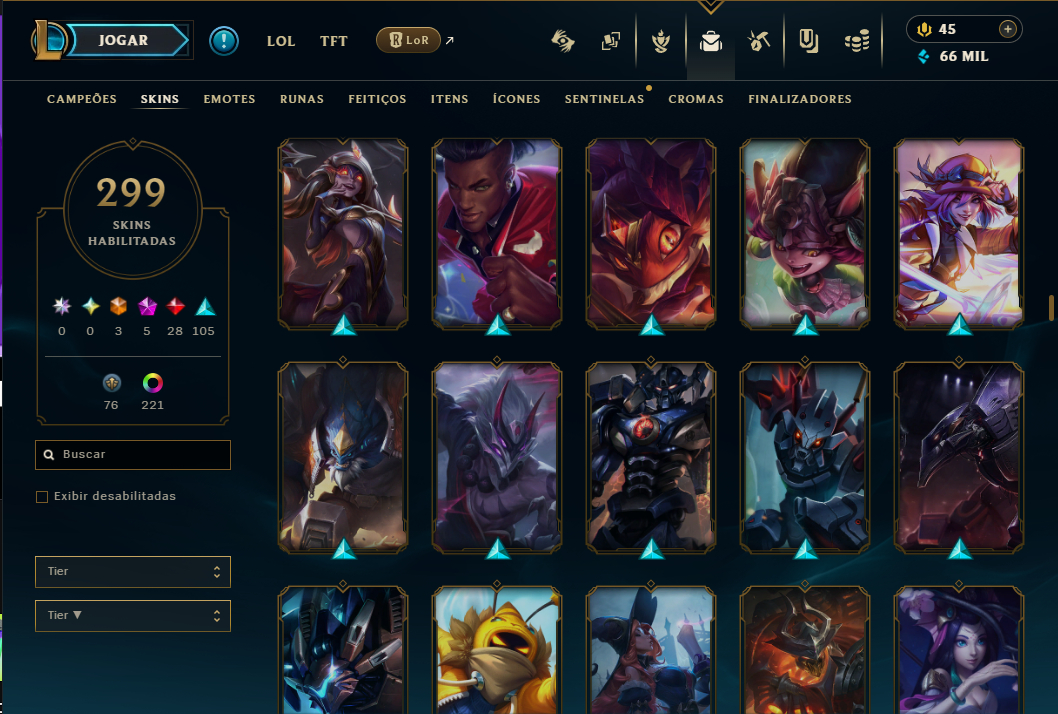 CONTA ESMERALDA, DIAMANTE ULTIMA TEMP. EX-MESTRE, 299 SKINS, PRESTIGIOS/ULTIMATE