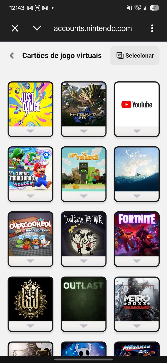 Conta Nintendo Switch com 14 jogos