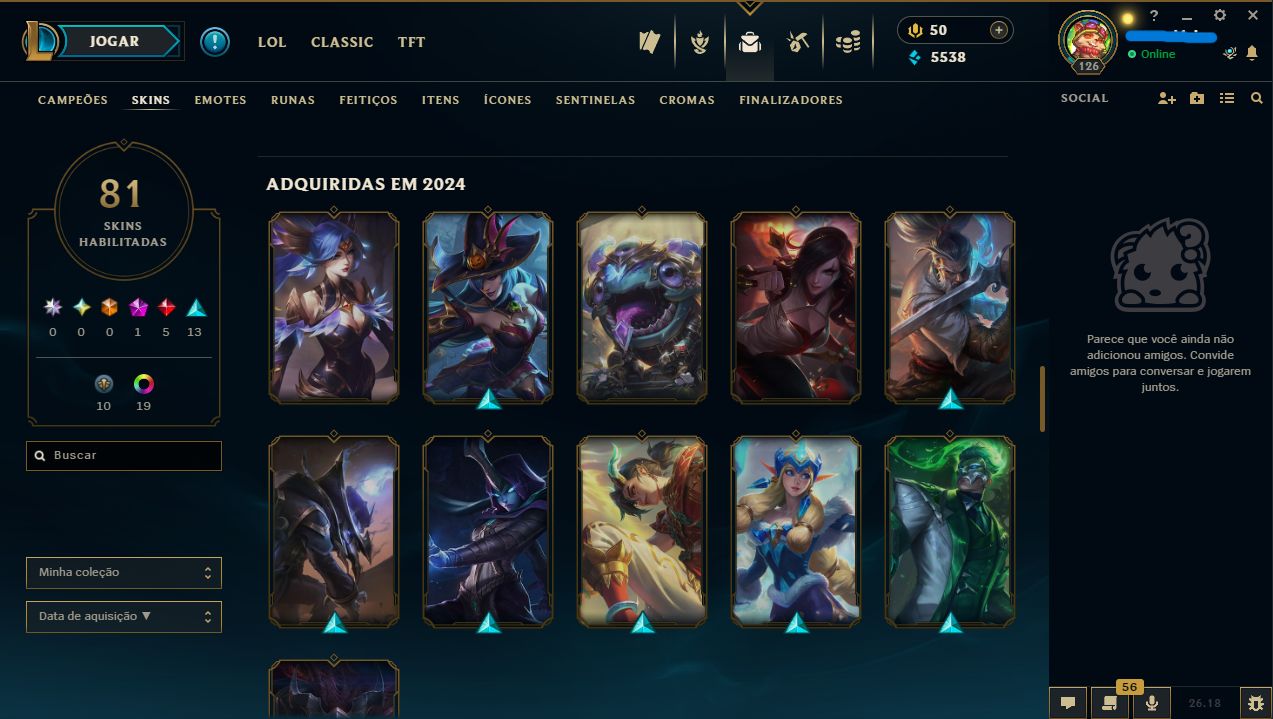 CONTA LOL LVL 126 | 81 SKINS | 119 ÍCONES