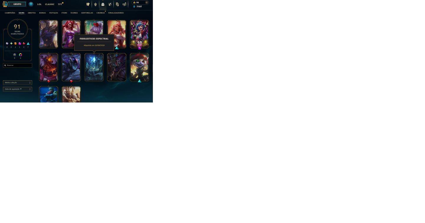 CONTA LEAGUE OF LEGENDS 91 SKINS
