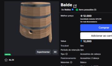 Limeted a venda balde limitado ( bucket 12k value limited)