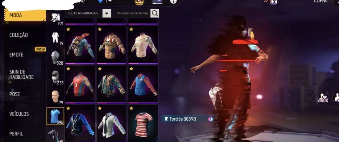 Conta de fre fre com várias skins de armas atribuídas