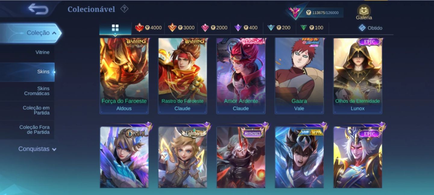 Conta Antiga Lvl 129, Full Herois, Full Emblemas, Muitas Skins e Colecionaveis!!