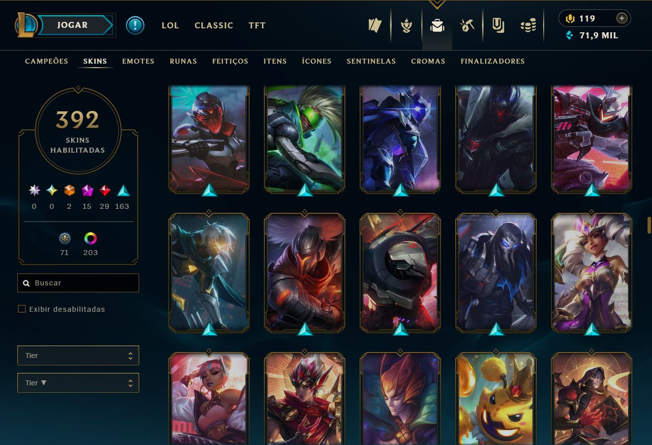 Conta LoL, com 392 skins, LV 417 com todos os campeões.