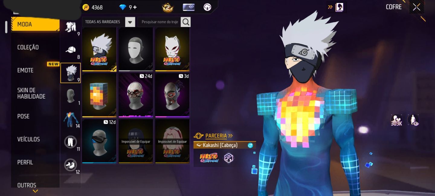 CONTA FF NÍVEL 30 + SUPER PIXEL + 3 SKINS DO NARUTO + 1 ARMA EVOLUTIVA