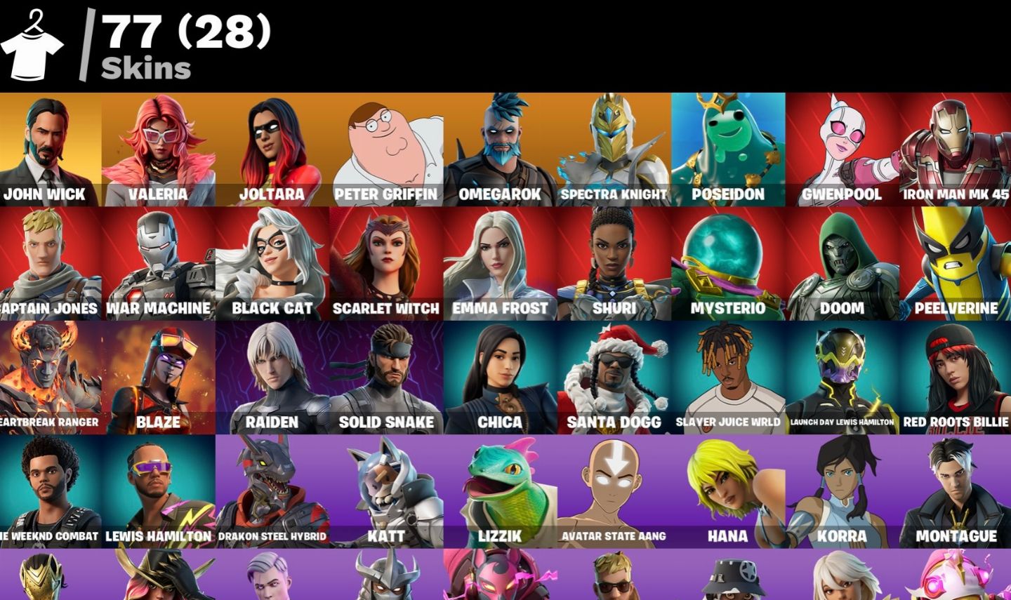 CONTA FORTNITE RARA E COM SKINS TRY HARD, HEROÍNA, JOHN WICK, EMMA FROST