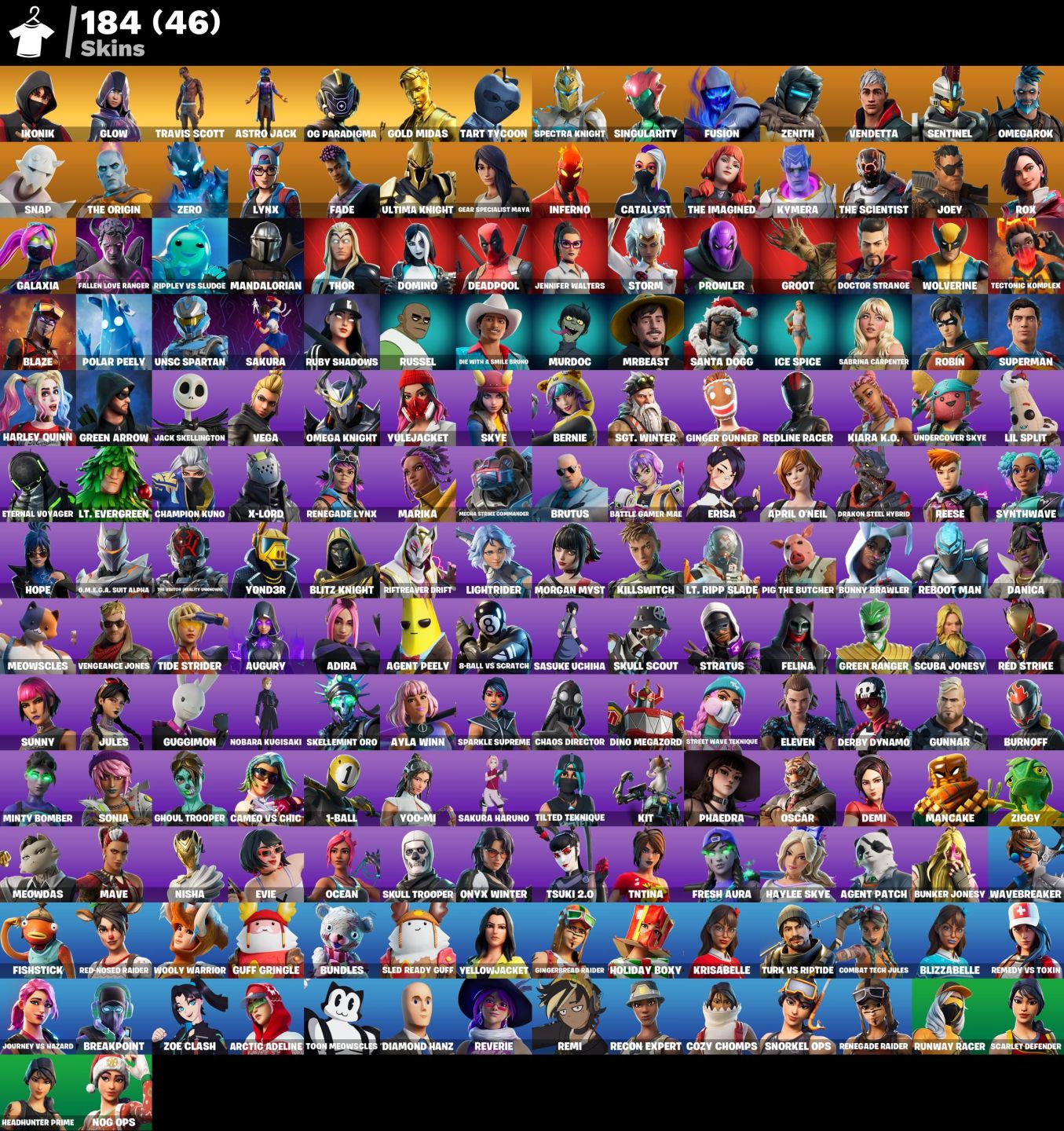 CONTA 184 SKINS - TRAVIS - IKONIK - GLOW - GOLD MIDAS - RENEGADE - 650 VBUCKS