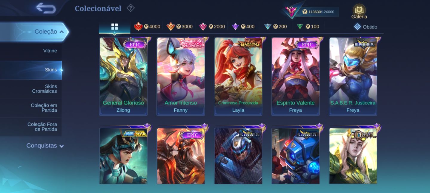 Conta de mobile legends com 330 skins e todos os personagens