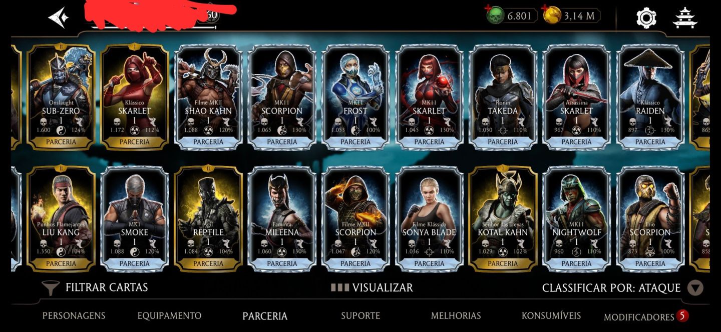 CONTA TOP TIER MK MOBILE NVL 60 | TIME MK11 FULL FX | 6.8K ALMAS