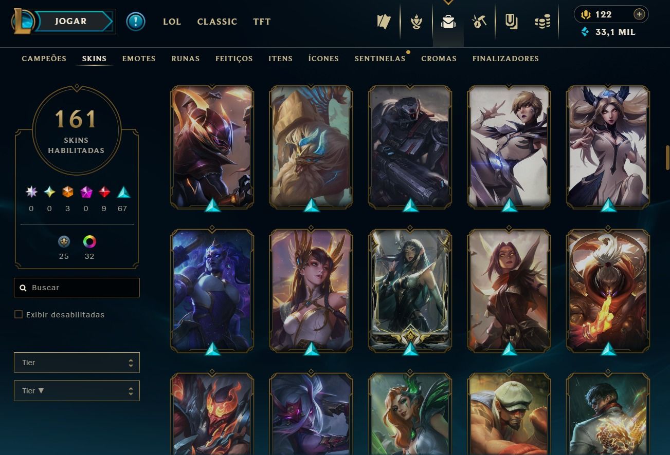 CONTA DE 2020 - 161 SKINS - LVL 259 - 123 CAMPEÕES - 33K DE EA - 32 CROMAS