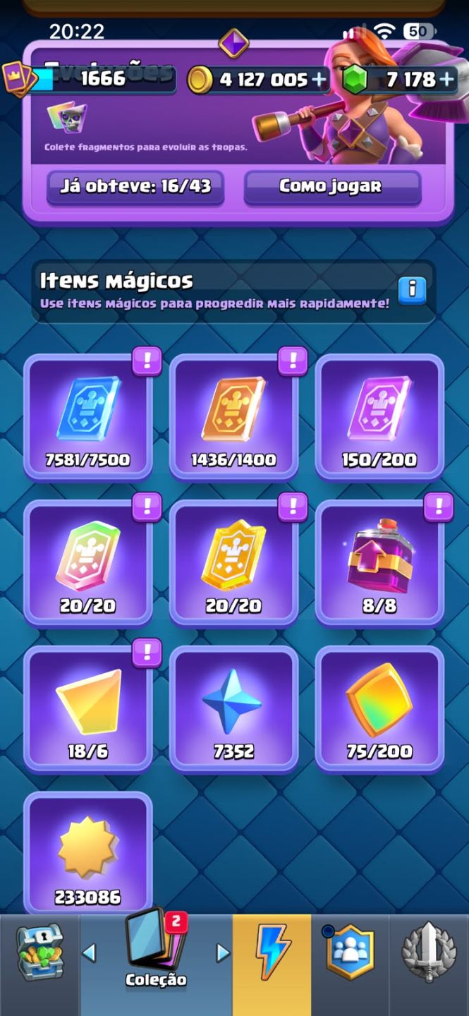 Conta clash royale arena max +4milhao ouro +7k gema