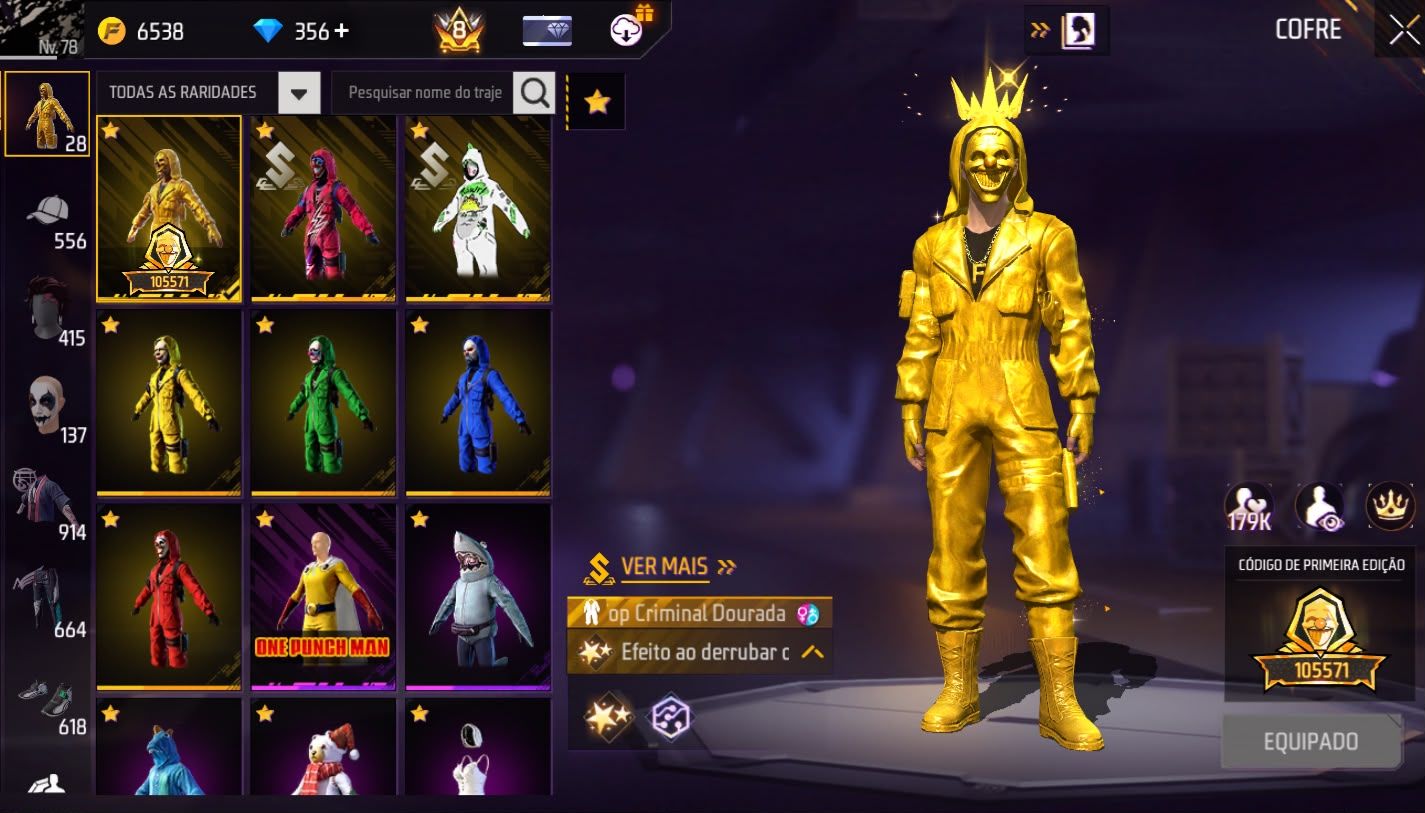 Conta Free Fire com Primeiro Passe, 900+ Peitorais Prime 8, Tropa de Exploração
