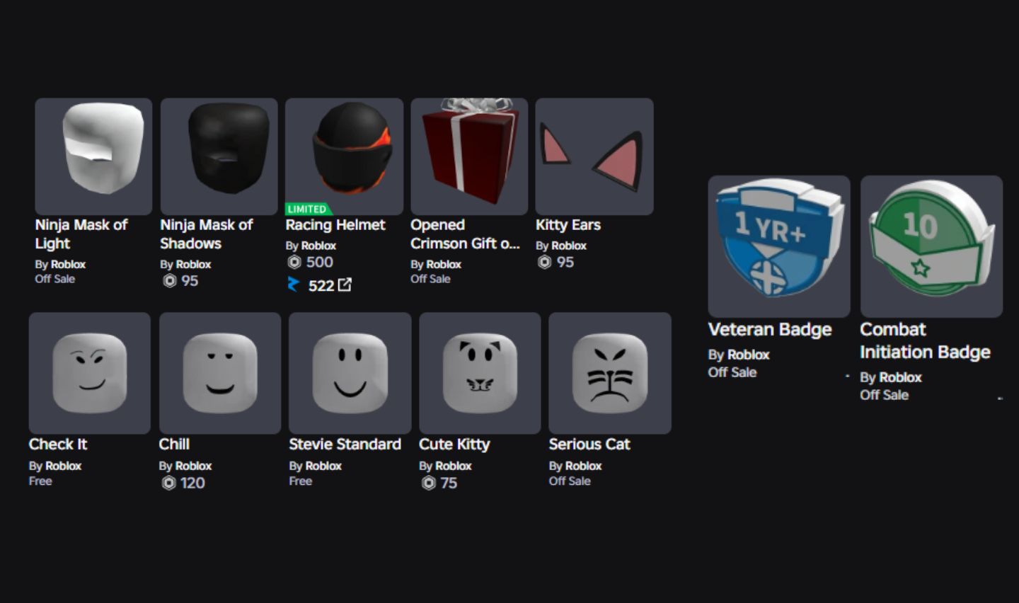 CONTA ROBLOX ANTIGA 2008 COM FACE SERIOUS CAT +5 OFFSALES E 500 RAP [UNVERIFIED]