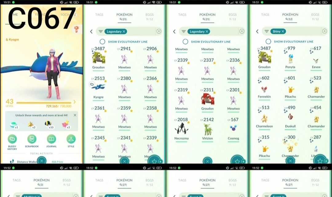 Pokémon GO Nível 43 com 15 Mewtwo, Groudon Shiny, 27 Eventos e 3 Míticos | C067