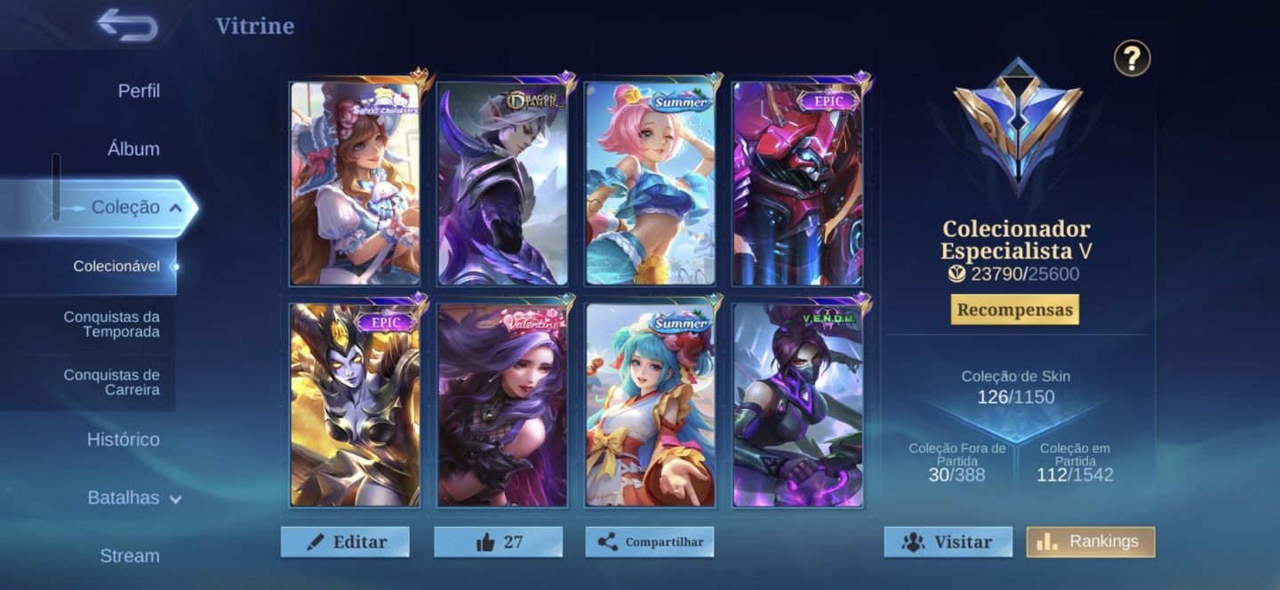 CONTA MOBILE LEGENDS | 126 SKINS | 100 HERÓIS | + FLORYN