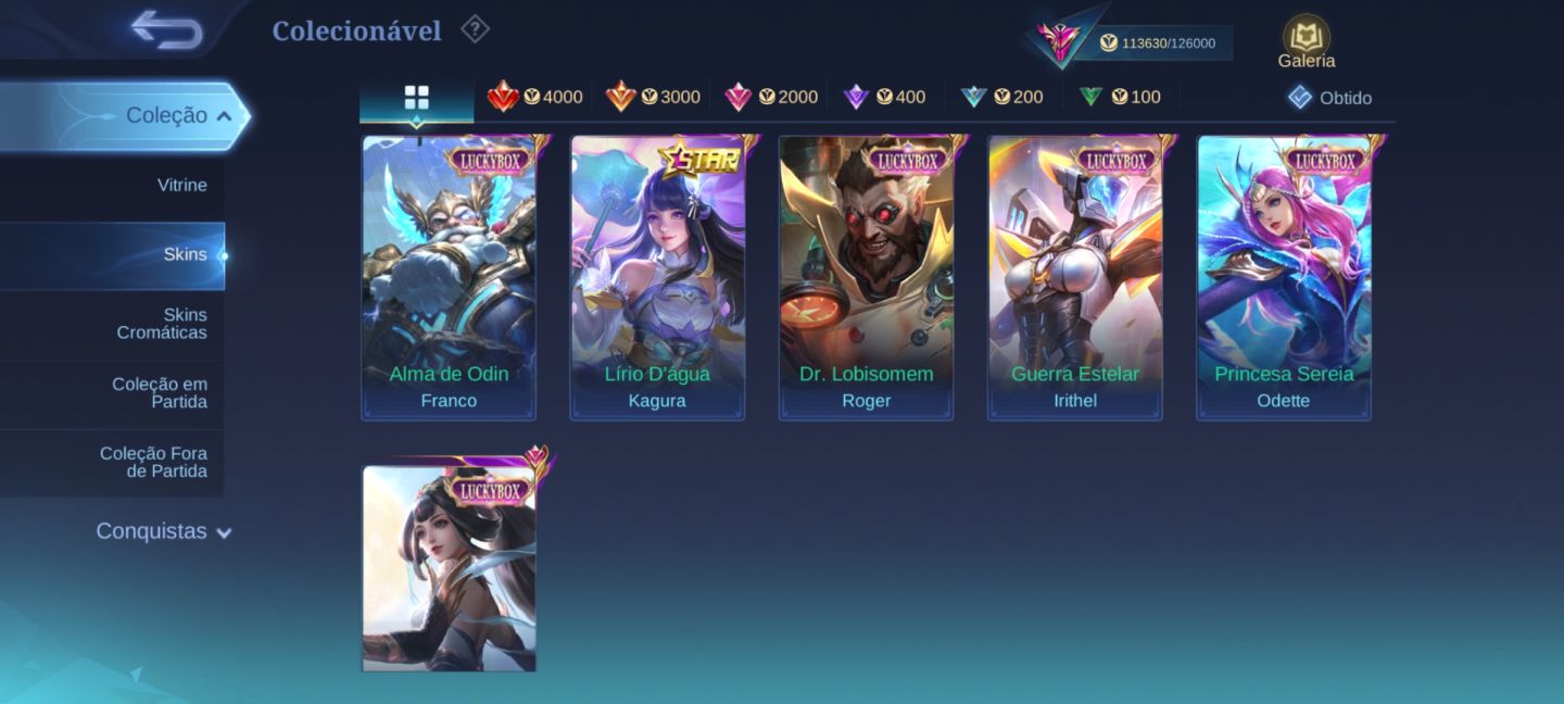 Conta de mobile legends com 330 skins e todos os personagens