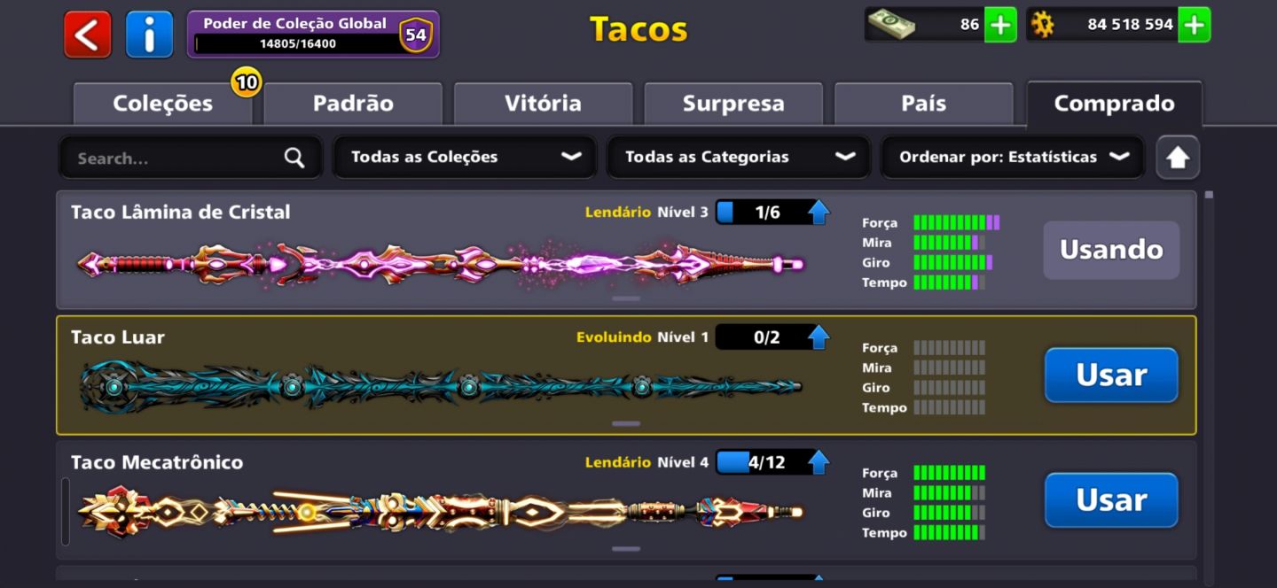 Conta 8 Ball Pool Premium - 84M de Moedas - Lendários Nível Alto
