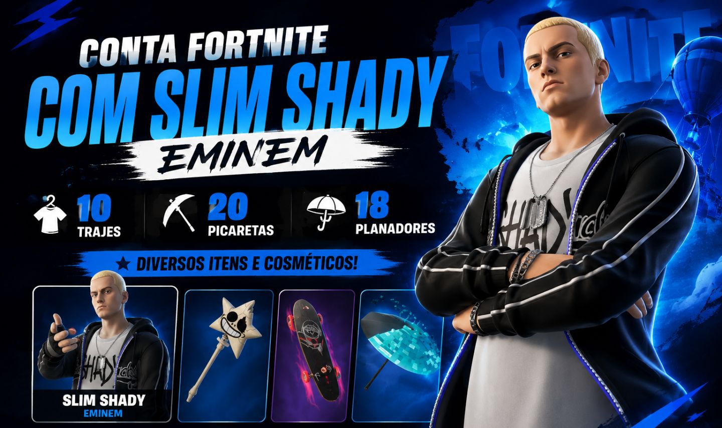 CONTA DE FORTNITE COM EMINEM, LEWIS HAMILTON ETC.