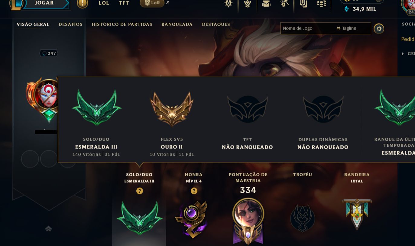 CONTA DE LOL E VALORANT COM 75 SKINS ESMERALDA (LOL) E PLATINA (VALORANT)