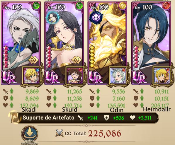 7DS Grand Cross Global | 2M+ Buff | Heimdallr nível 100, Odin nível 100 | 2 LR