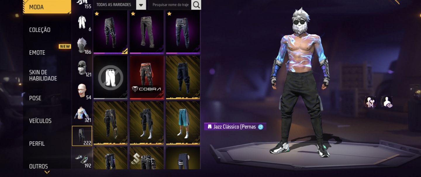 CONTA FREE FIRE COM BARBINHA, SOMBRA ROXA, PEITORAL MANDELA, UMP EVO, 2 ENTRADAS