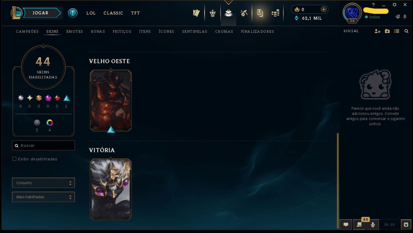 (100% SEGURA) SMURF LOL - PLATINA 2 - 62,1K EA - SKINS - FULL ACESSO