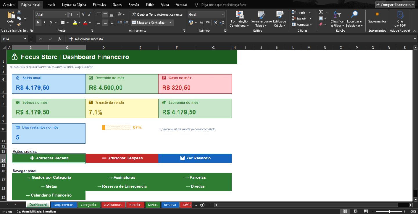 Planilha Financeira Inteligente | Controle Financeiro Completo + Dashboard