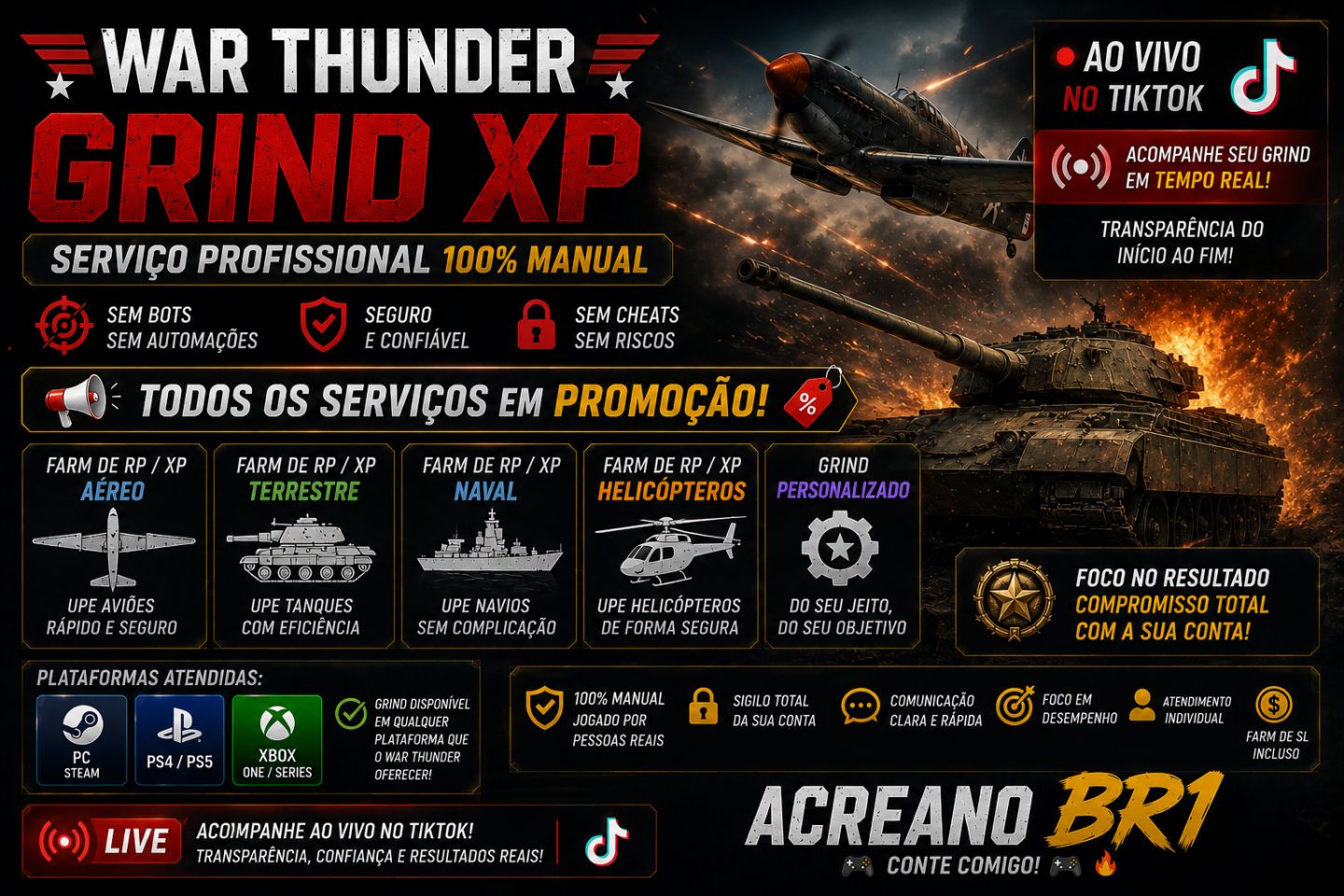 WAR THUNDER GRIND XP | Todos os Serviços em Promoção | 100% Manual