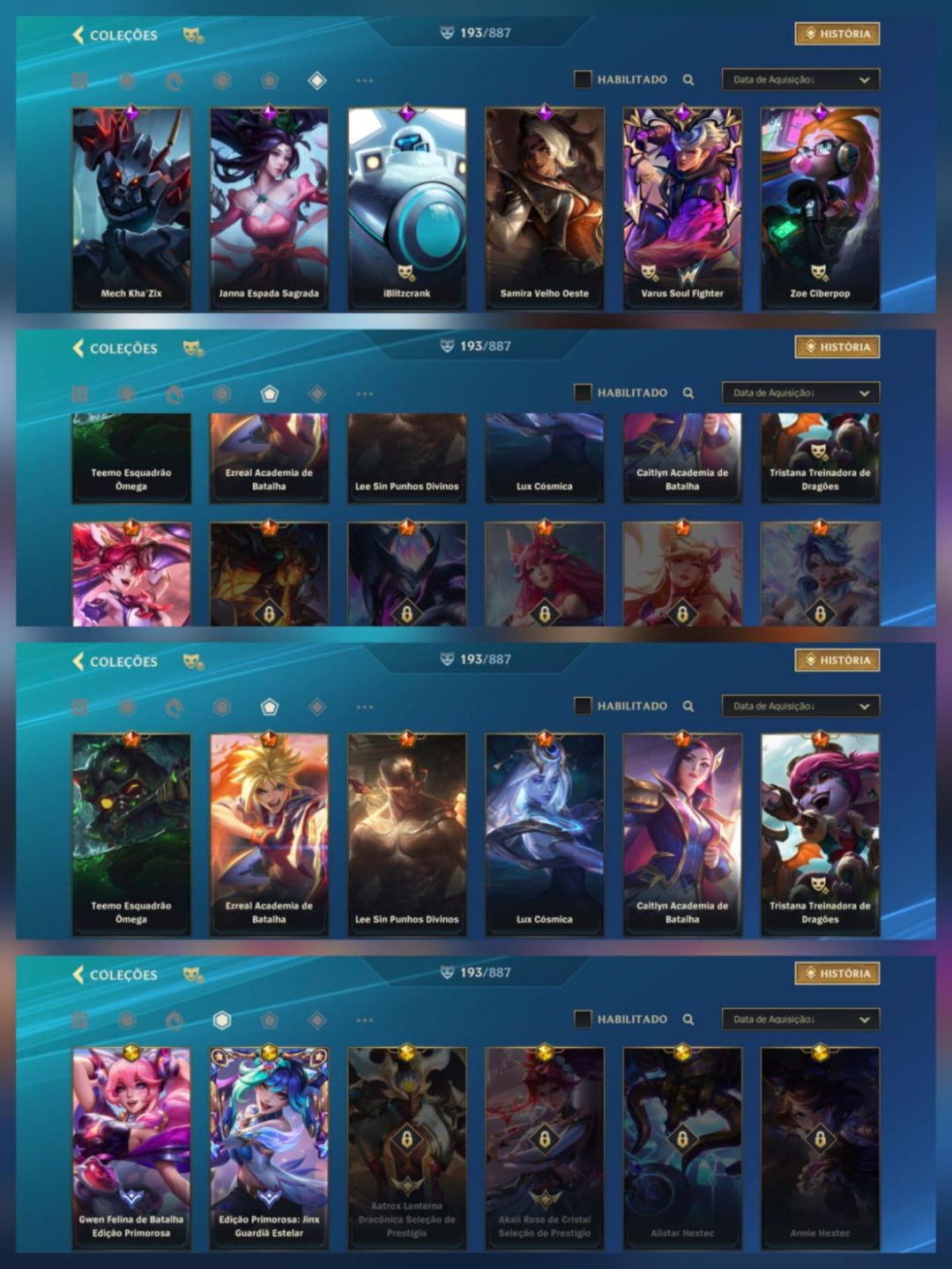 CONTA WILD RIFT | 193 SKINS | 41,3K COLEÇÃO | MÍTICA + CROMA MÍTICO | GLORIOSAS