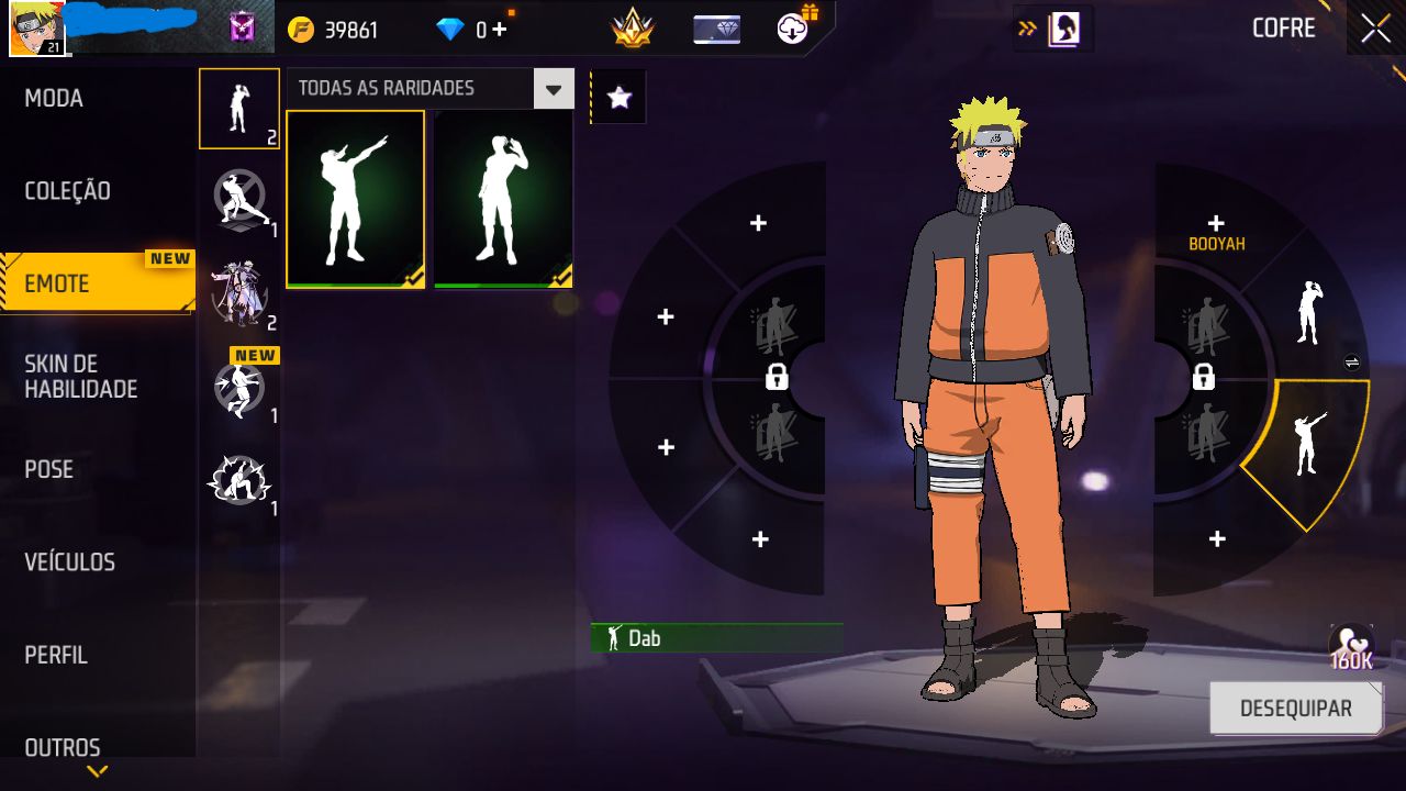 CONTA FREE FIRE DIAMANTE 4 MODO RANK COM SKIN NARUTO E TROCA DE NICK