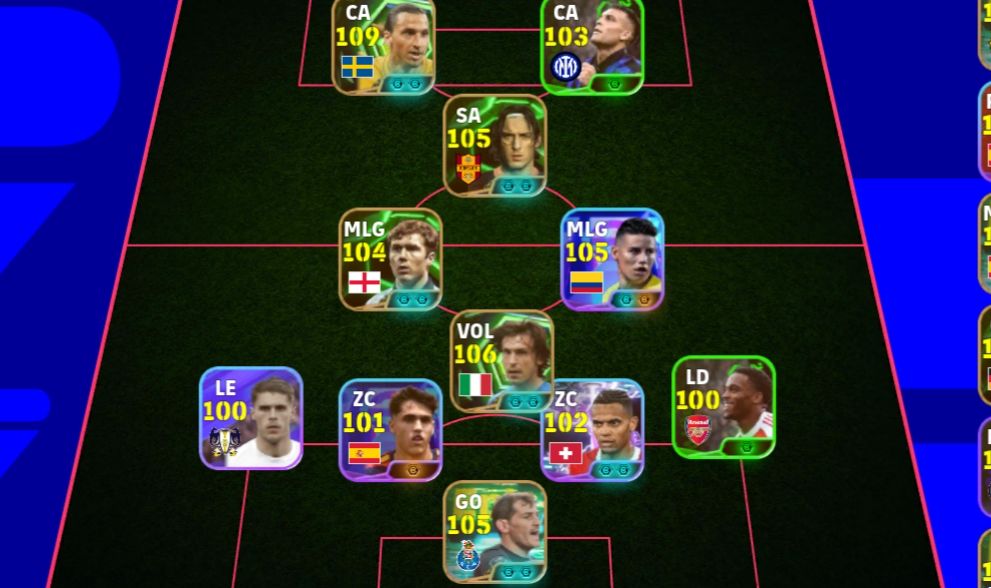 Conta de efootball, Zlatan Ibrahimovi 109, Pirlo 106
