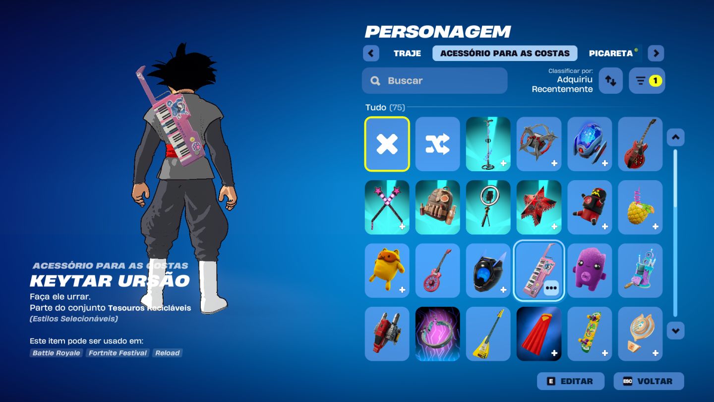 CONTA FORTNITE KEYTAR URSÃO + 75 ACESSÓRIOS 41 ASAS-DELTA 21 RASTROS Completa