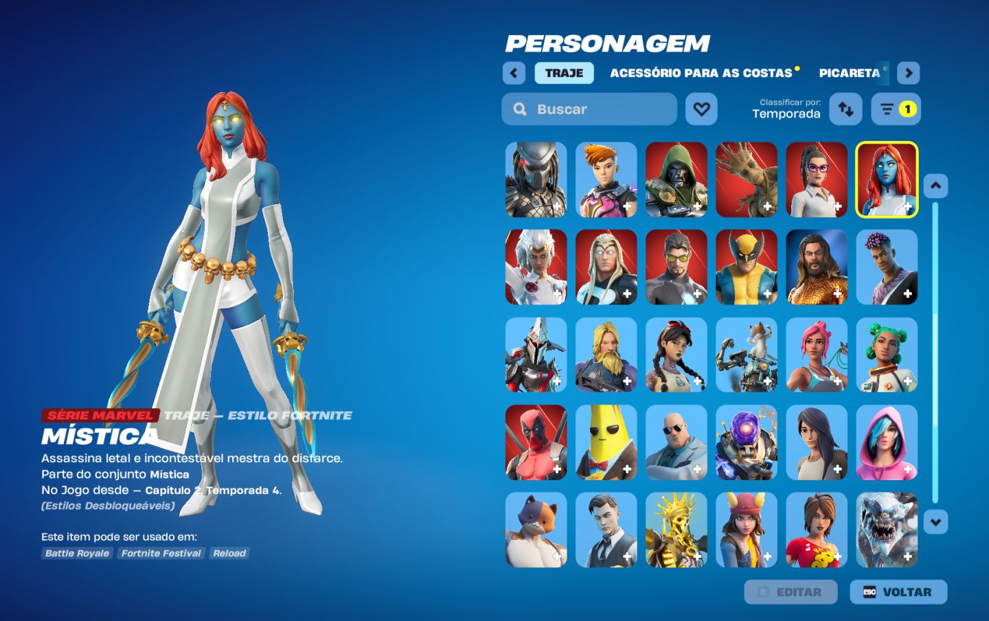 CONTA FN - Midas Dourado, Iris, Lara Croft, PASSE da Marvel FULL + 7 PASSES, etc