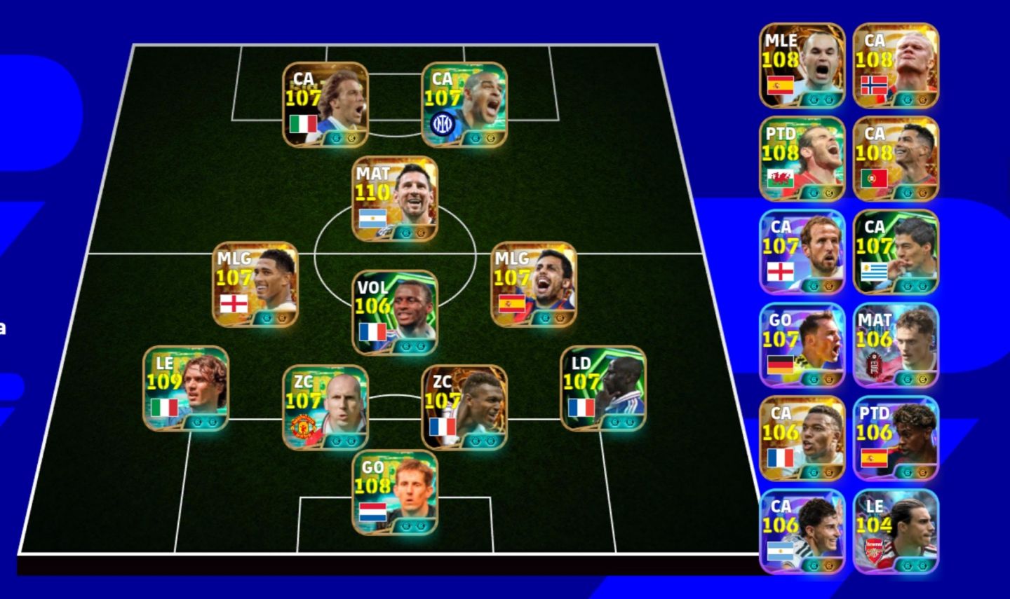 Conta eFootball FORÇA 3326 Messi 109, Haaland 108, Kane 108 + Elenco Especial