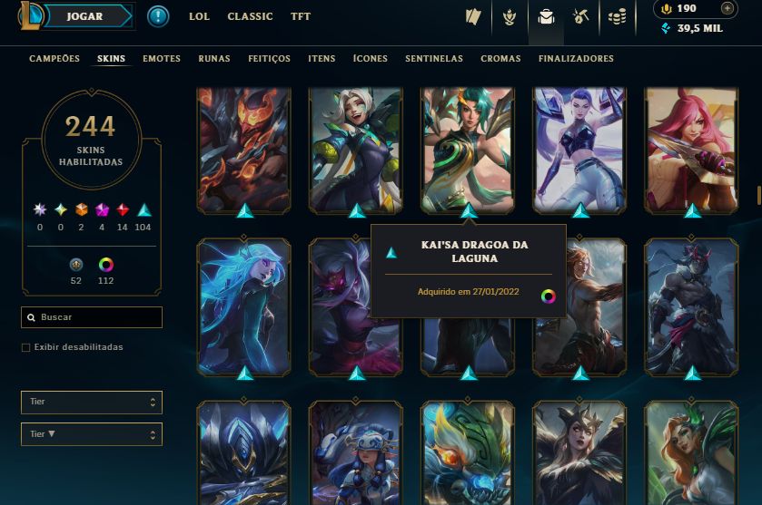 CONTA PLAT III - 244 SKIN - FULL CHAMP + ESPÓLIOS LOTADOS! - 100% SEGURA!