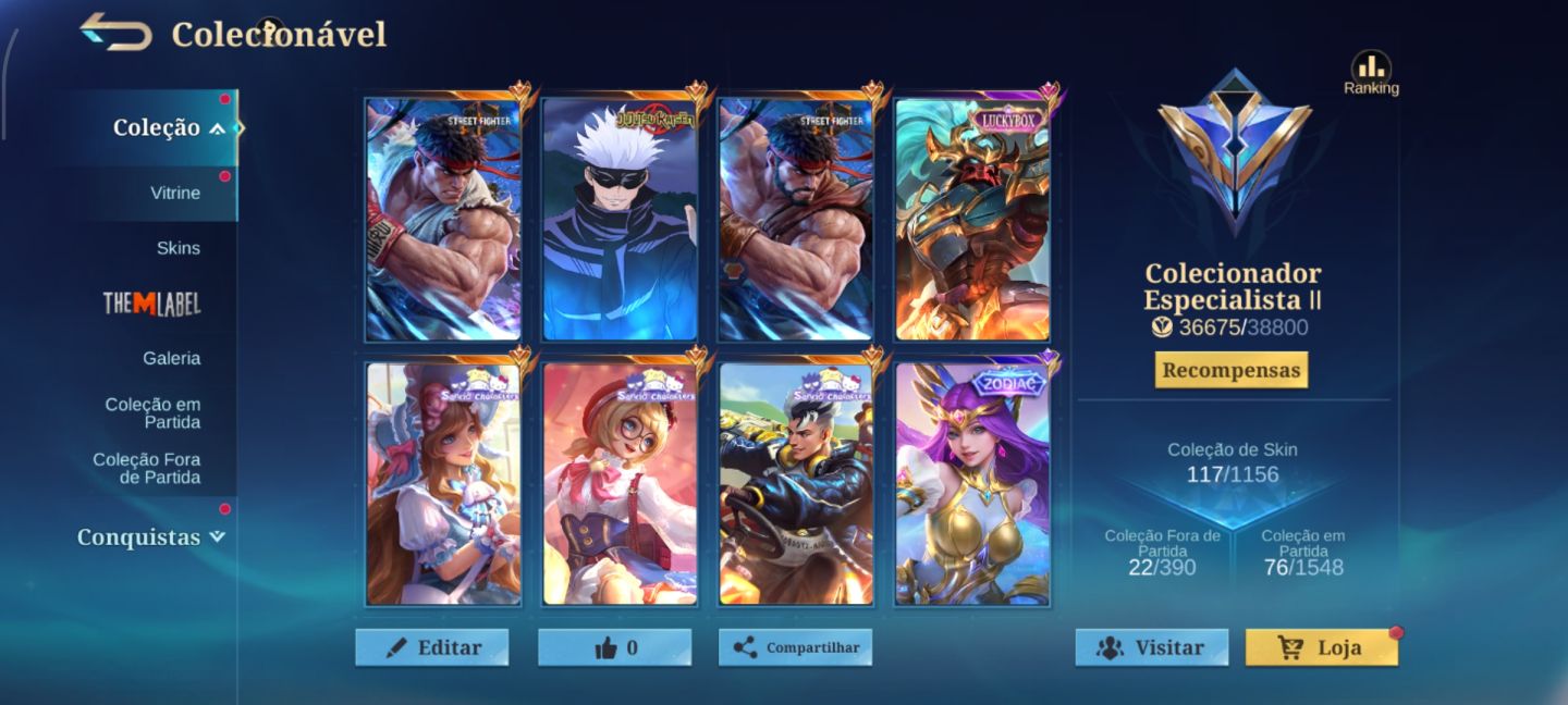 CONTA MOBILE LEGENDS 406 DIMAS SANRIO STREET FIGHTER E JUJUTSU [negócio preço]