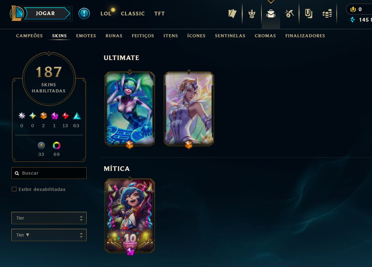 Conta do lol, 2 skins no valorant,LV 450, todos campeões, 190 skins, diamante II