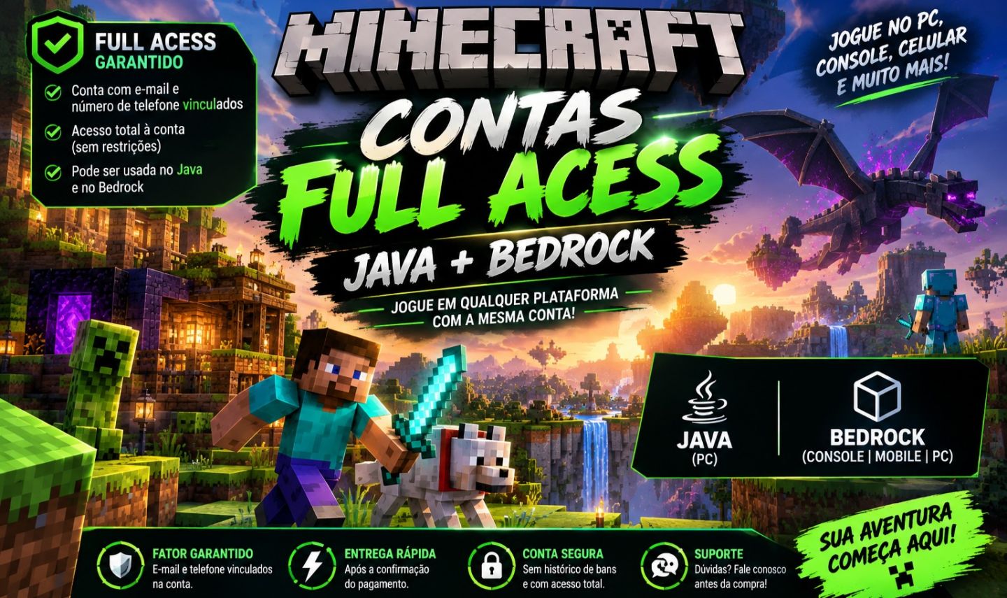 CONTA MINECRAFT JAVA+ BEDROCK MFA MELHOR PREÇO ON!!