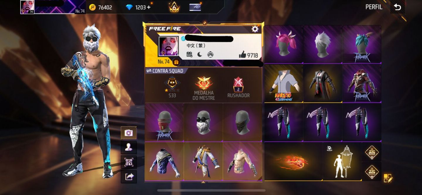 Conta free fire super gemada level 74 9700+ likes, ragnarok, punho, angelical