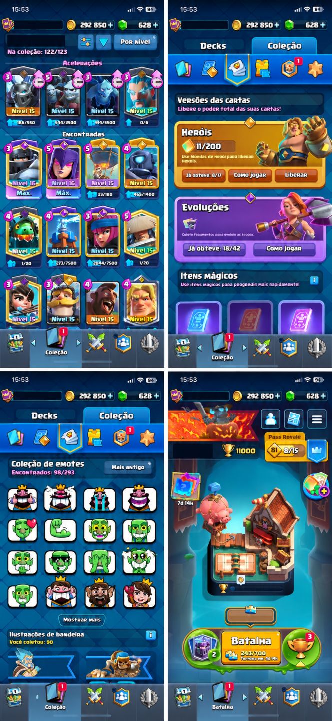 Clash Royale | 11.000 Troféus | 18 Evoluções | 8 Heróis | 628 Gemas