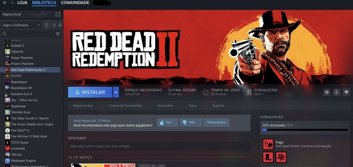 CONTA STEAM - TÍTULOS DE PESO (Elden Ring, RDR2, R4 Remake e +)