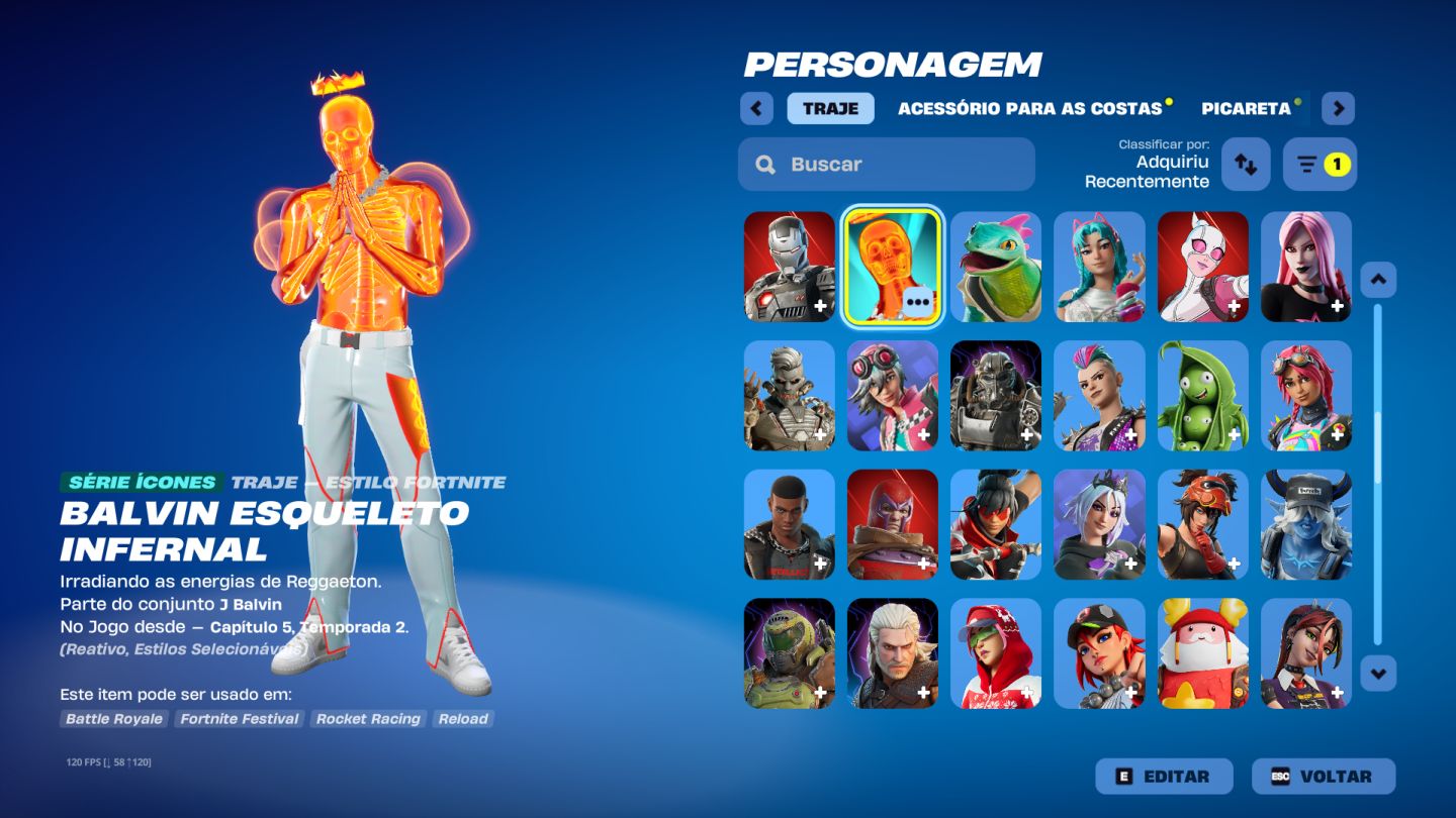 CONTA FORTNITE 143 SKINS + 174 JOGOS EPIC