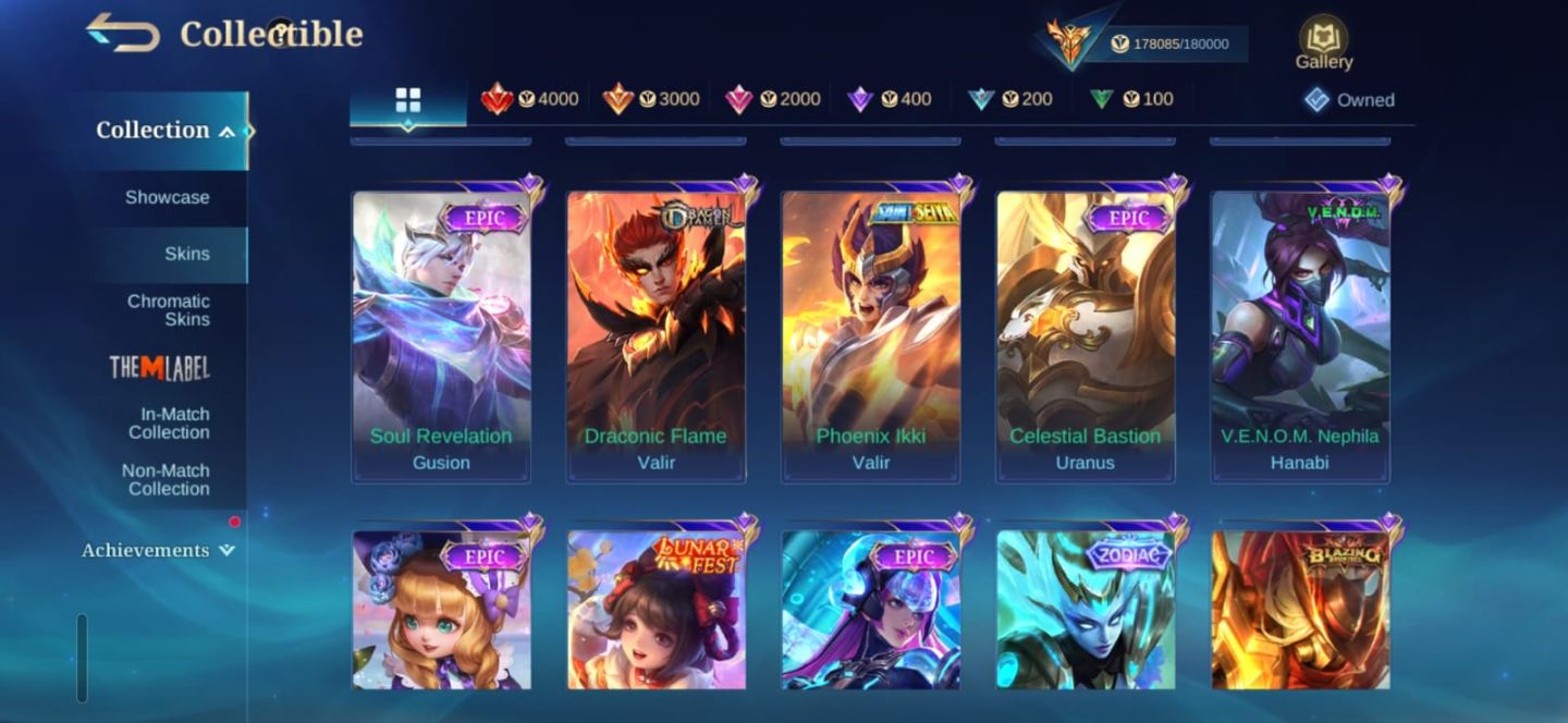 MLBB MEGA COLECIONADOR 5 | SKINS LEGEND | CONTA RARA E EXCLUSIVA