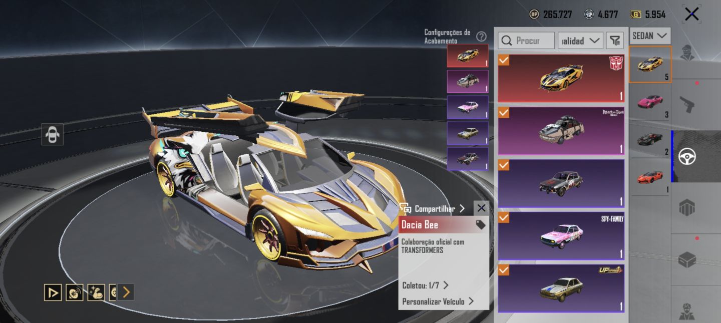 Conta PUBG Mobile Nv. 65 com 4 Colaborações de Carros Ferrari, Porsche, Lotus...