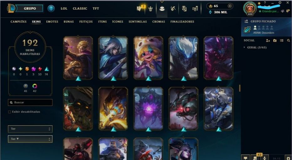 Conta League of Legends | 210 Skins | 326 Ícones | 218 Emotes | 358K Essências