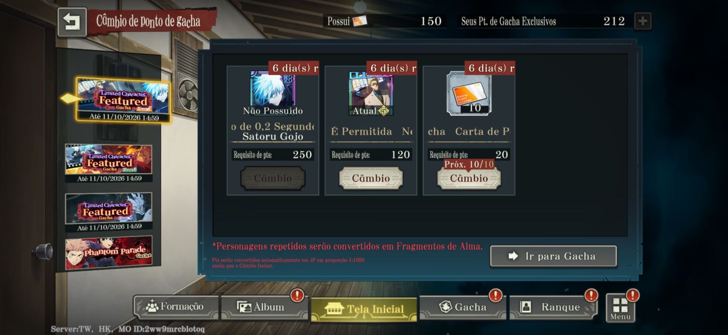 Conta JJK PAREDE 11 LIMITADOS END GAME MUITO BEM UPADA METAS