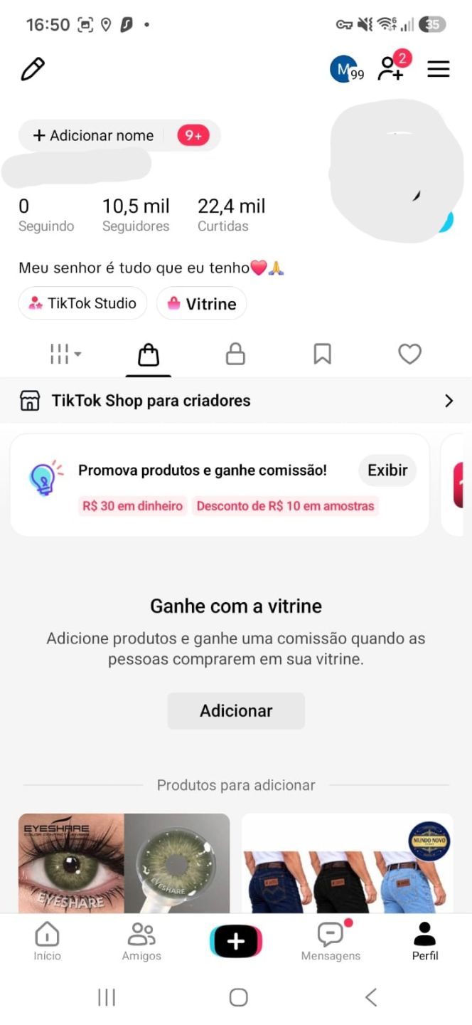 CONTA TIKTOK 10K / SHOP ATIVADO / NICHO DEUS E VELHOS / SEM DOC /
