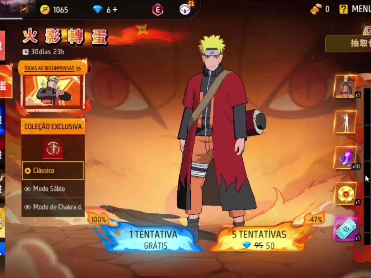 CONTA FREE FIRE COM NARUTO | COLLAB NARUTO X FF | OPORTUNIDADE